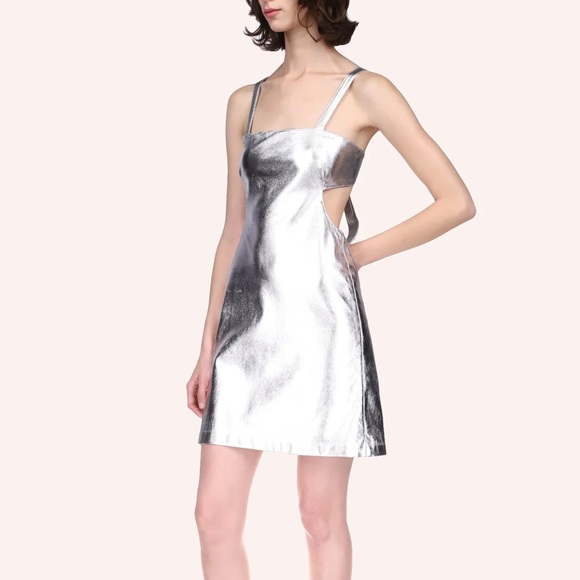 FINAL PRICE. NWT Anna Sui Silver Faux Leather Mini Dress - Picture 2 of 6